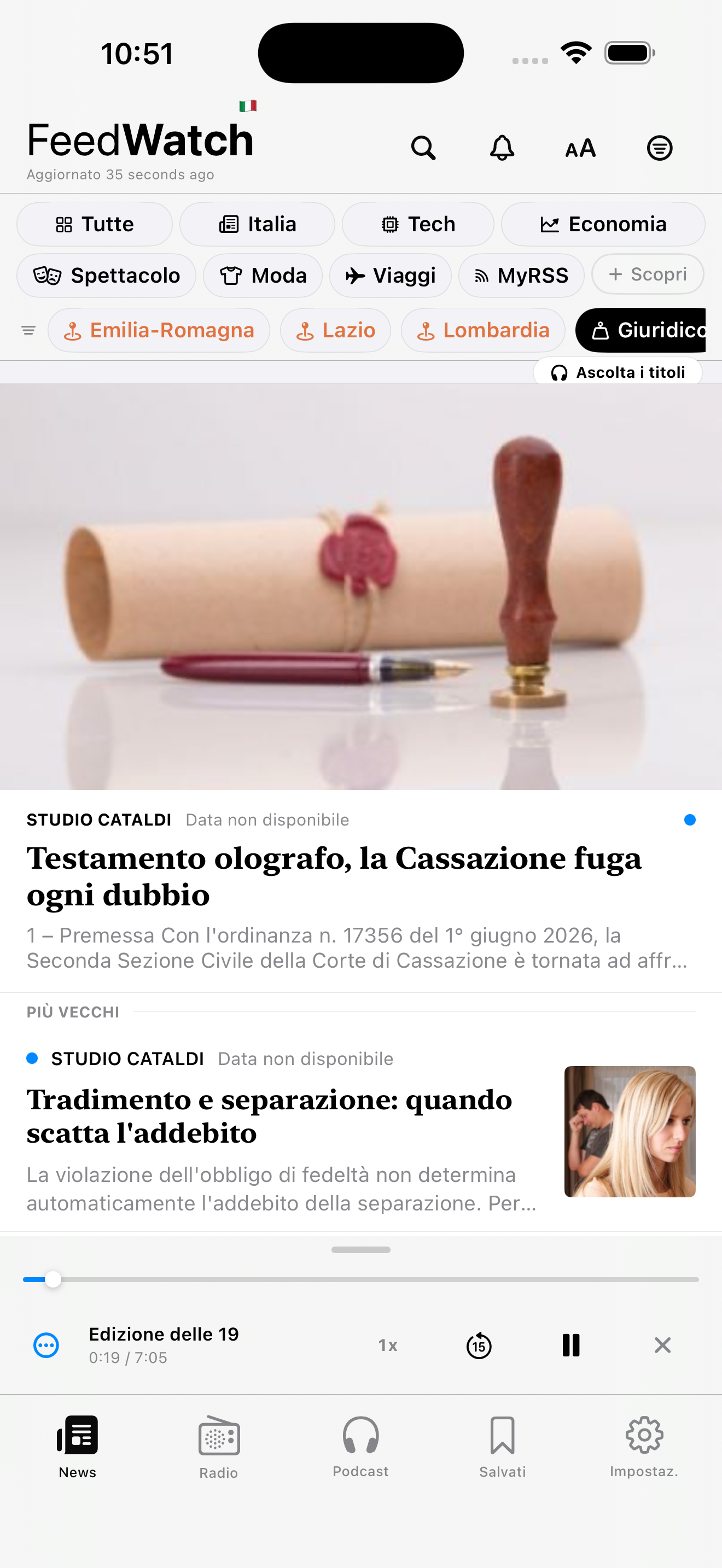 FeedWatch notizie con mini player